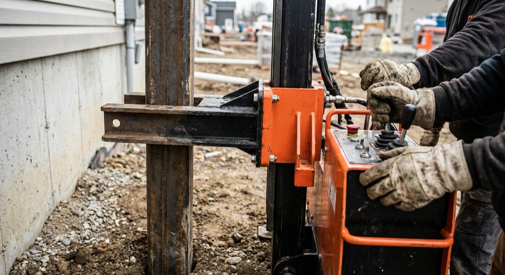 Steel pier installation for foundation repair